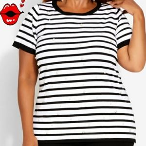 NWT Ashley Stewart Pearl Striped Short Sleeved Sweater Size 26